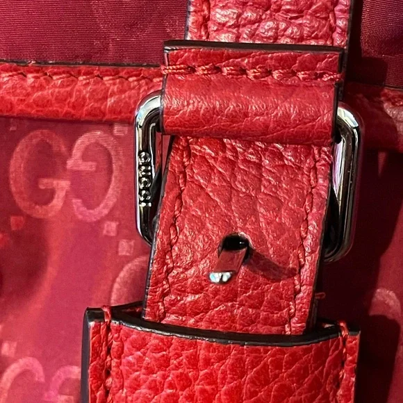 GUCCI Nylon Monogram Double Buckle Flap Messenger Bag Vibrant Red - Picture 6 of 16